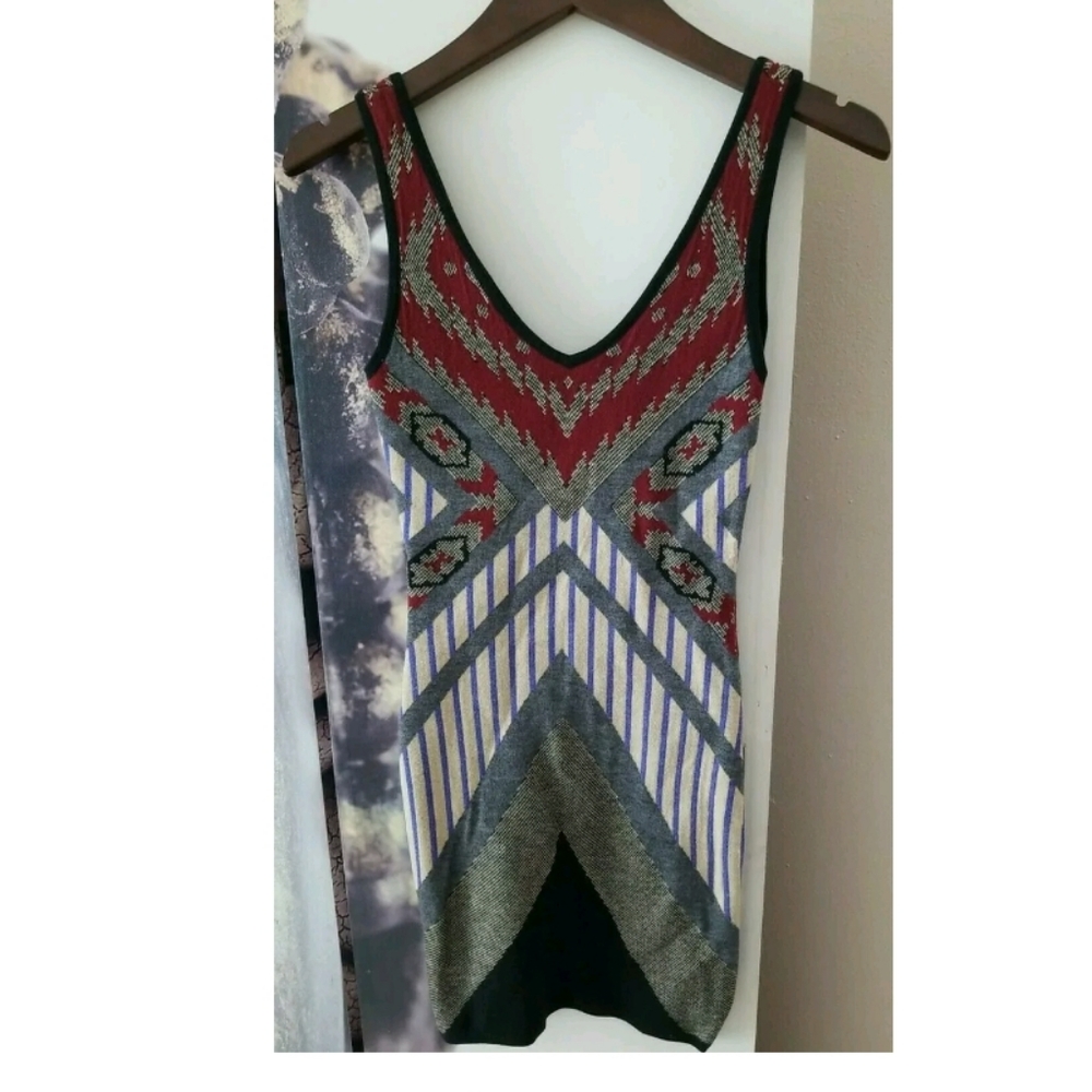 ASTR Bodycon Aztec Tribal Stripe Sweater Dress V Neck Sleeveless size XS